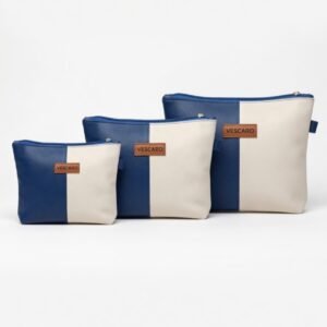 Vescaro Blue/beige Set of 3 Travel Pouches (Small, Medium, Large)